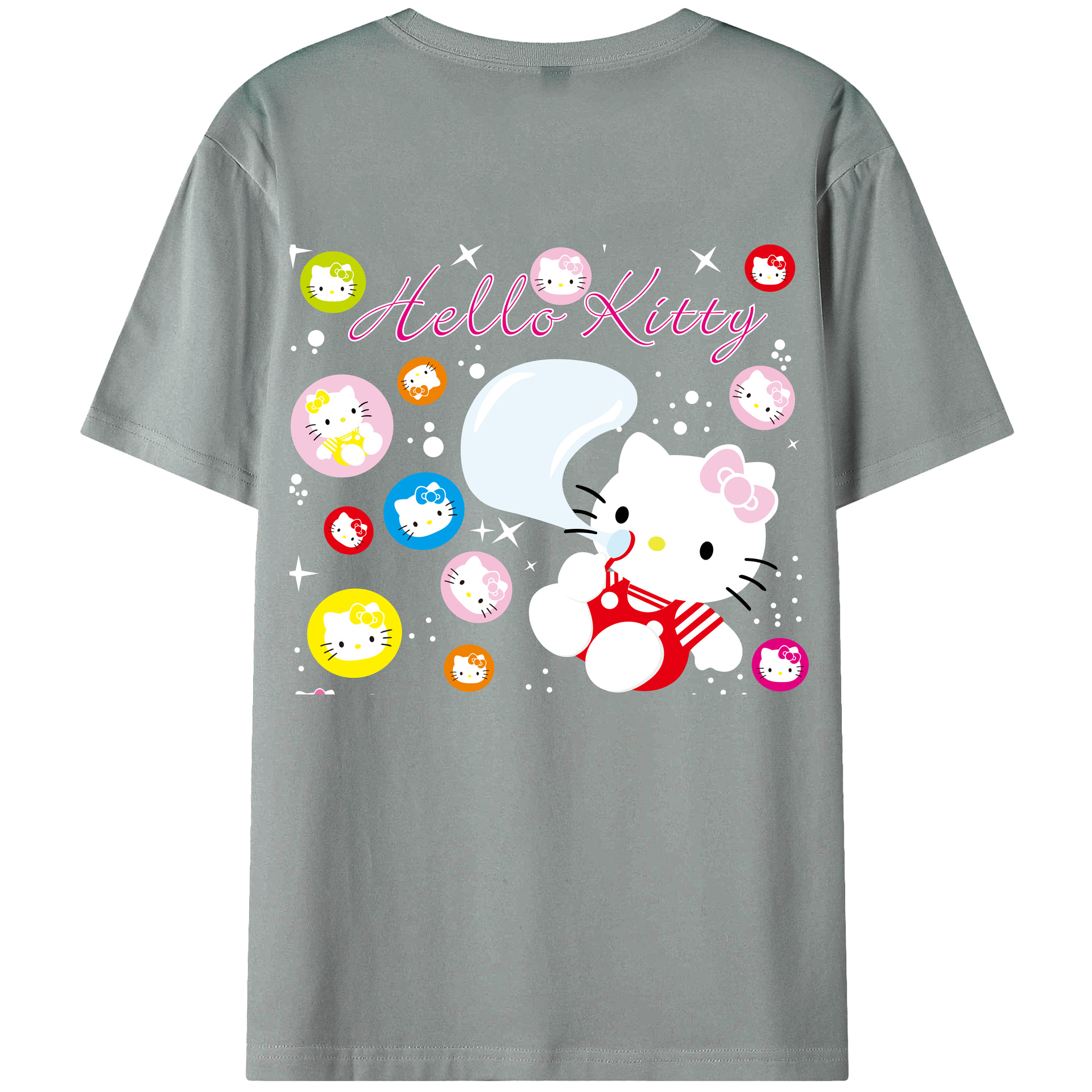 （画像用） Hello Kitty ハローキティ 綿100％ メンズ半袖Tシャツ（バックプリント） 通気性